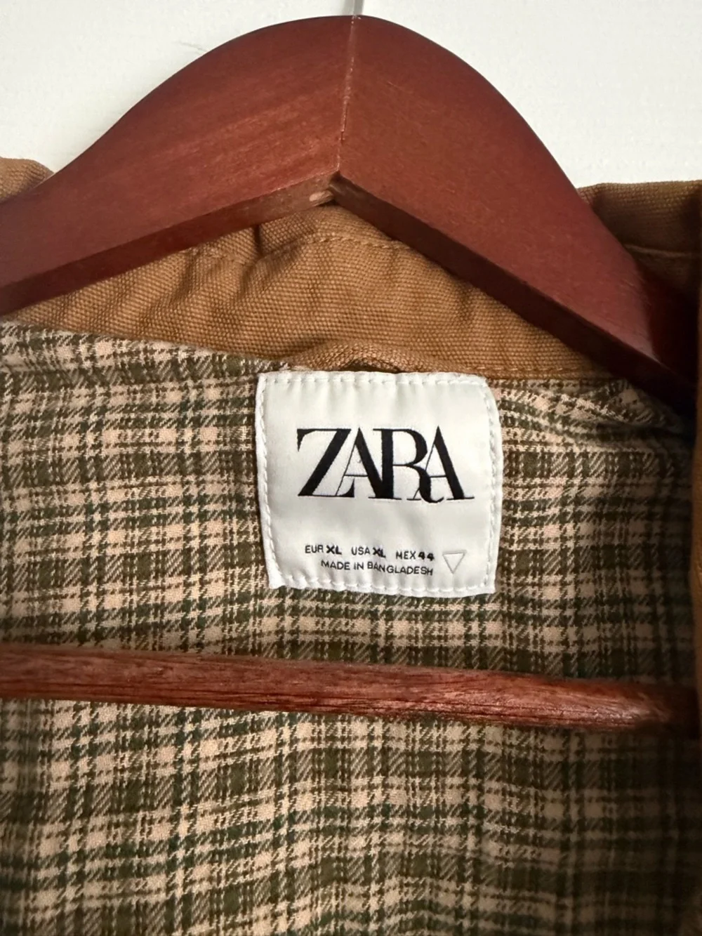 ZARA Tan Brown Utility Shirt Jacket with Plaid Lining - Picture 6 of 7